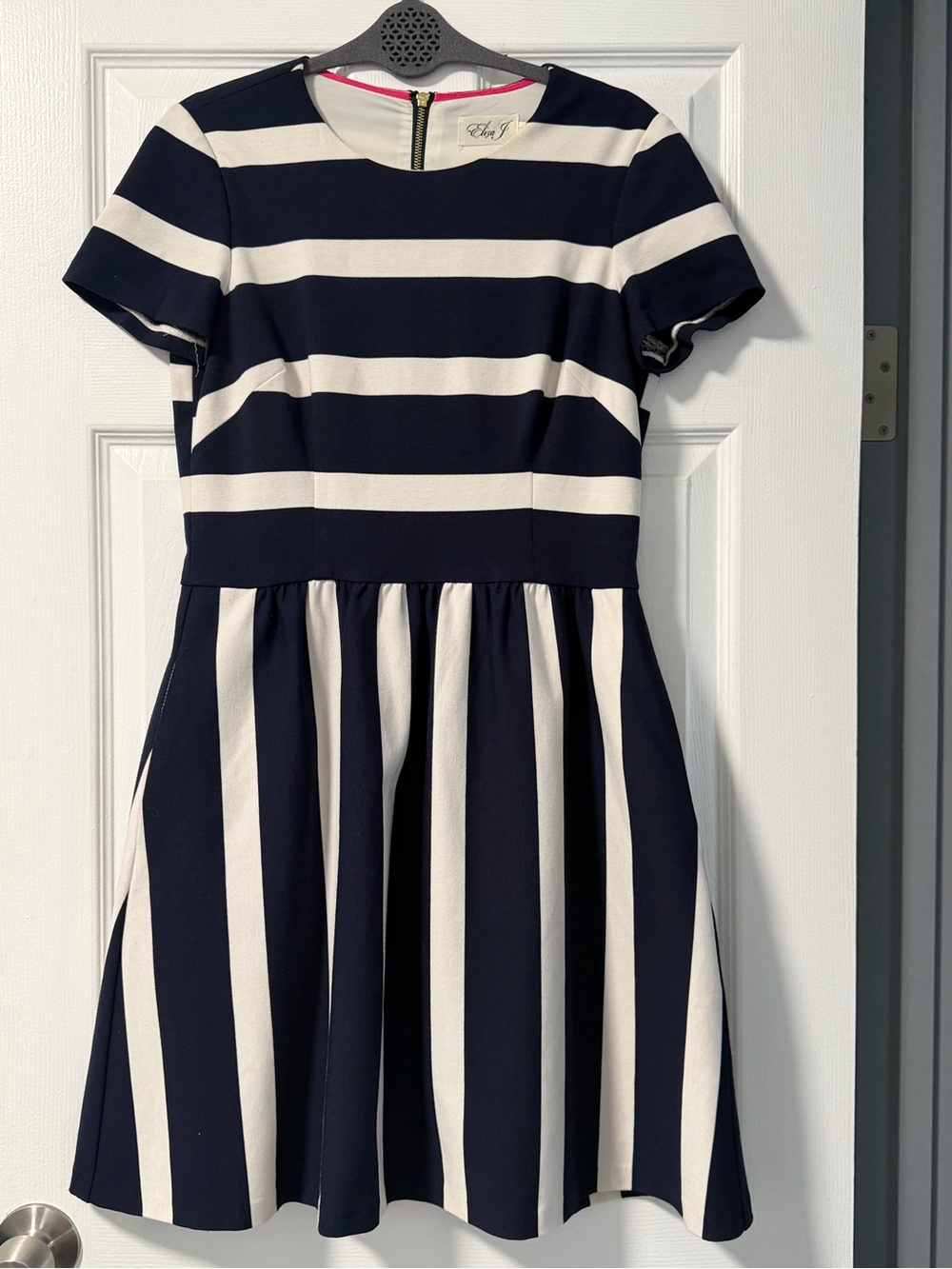 Eliza J Navy and White Striped Fit-and-Flare Dress